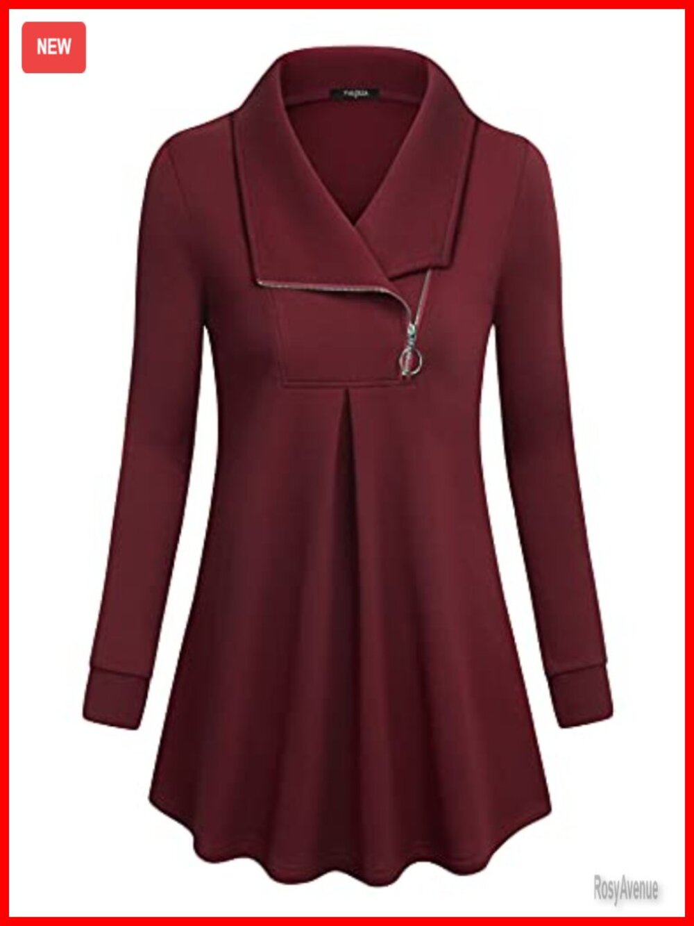 Women's Long Sleeve Zip Tunic Sweatshirt A-Line Loose Fit Casual